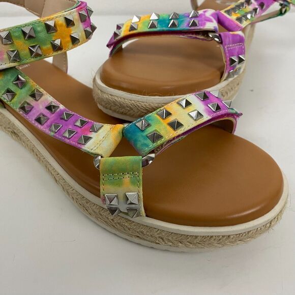 New Gianni Bini Rainbow Studded Platform Espadrille Sandals Ankle Straps Size 9M - Picture 7 of 14